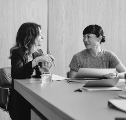 Two colleagues conduct a meeting.